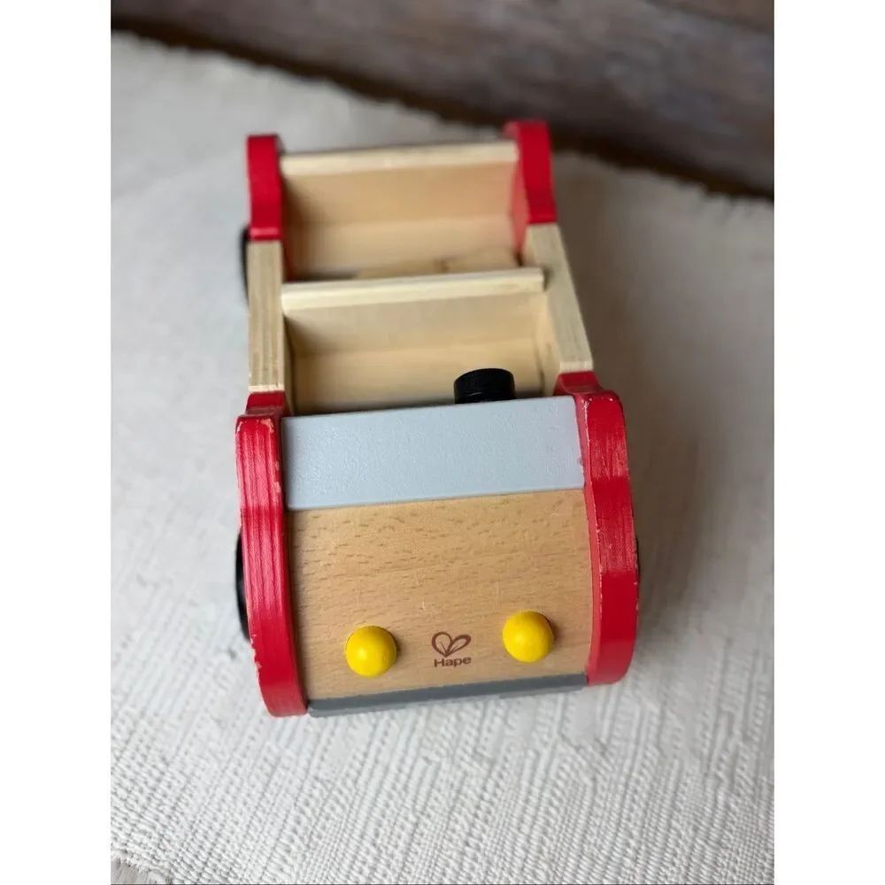 Hape Wooden Toy Car W Male Construction Worker Figure Red Wood Made In Germany